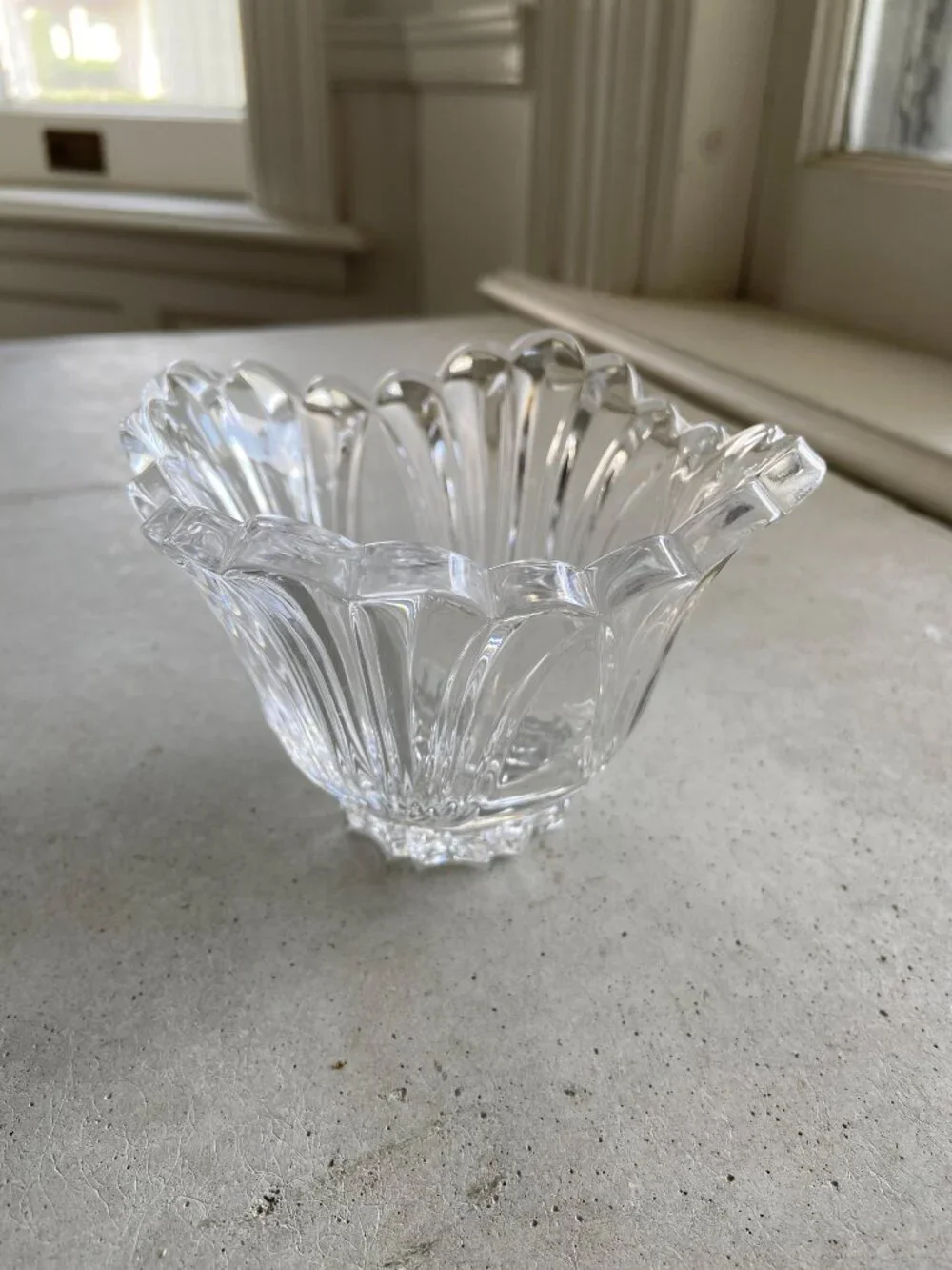Vintage Clear Glass Tealight Candle Holder Scalloped Fluted Starburst Design